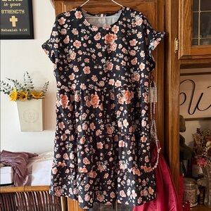 SHEIN Black and Pink Floral Midi Dress